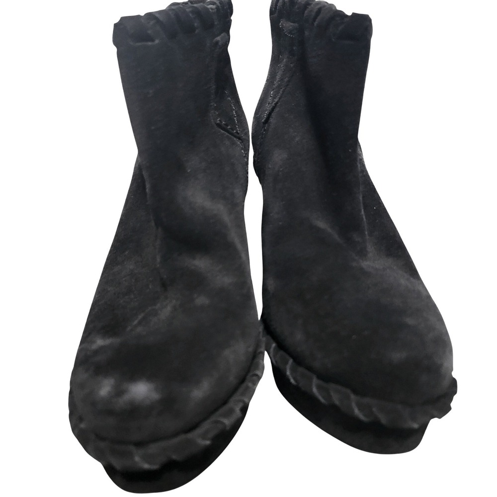 Pedro Garcia Suede Wedge Ankle Boots Black Braided Trim Made in Spain Size 36.5